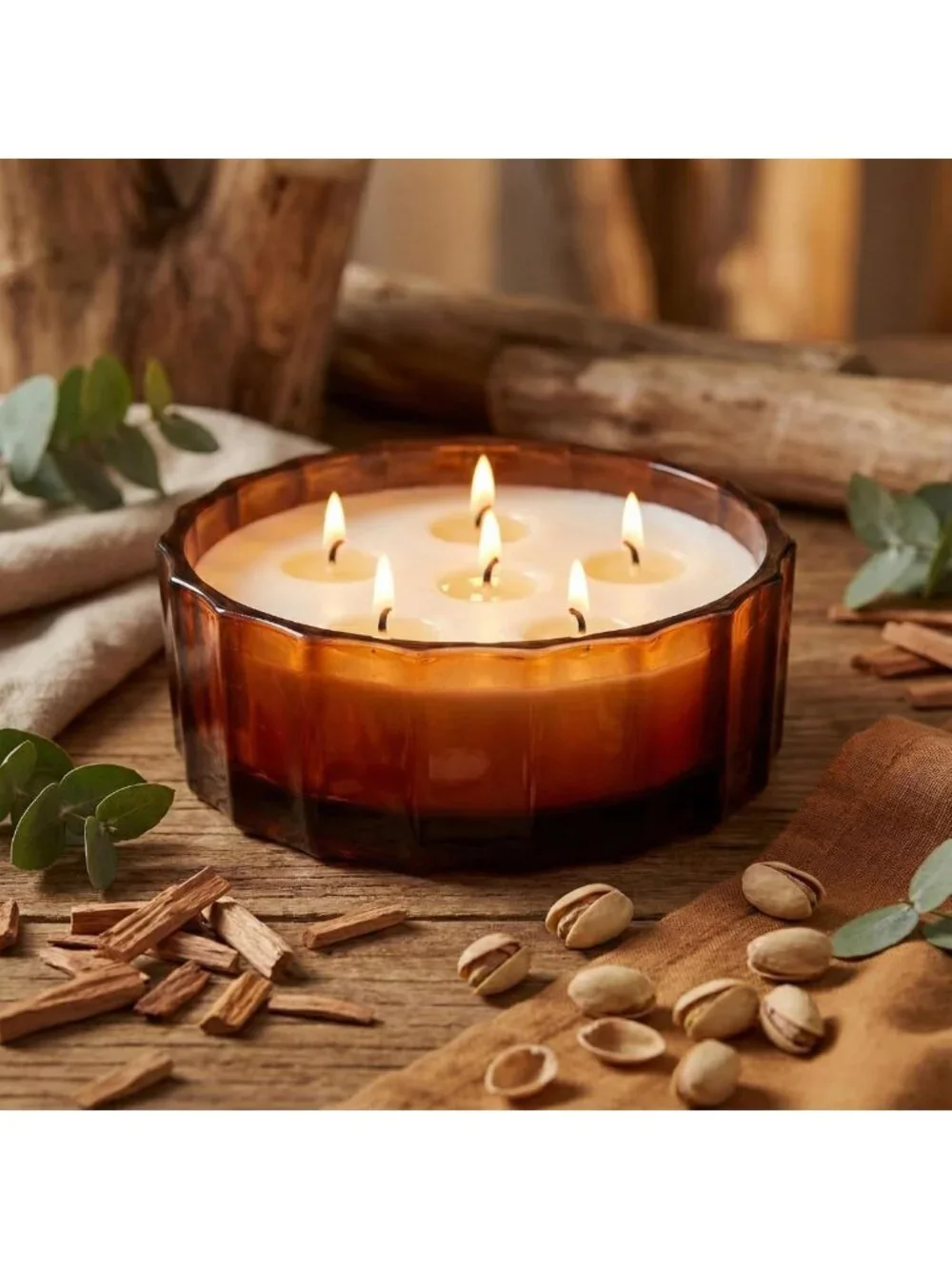Large 32oz Hand-Poured Scented Candle - Sandalwood & Pistachio, 6 Wicks, Home